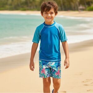NWT Tommy Bahama Toddler Boys 2 Piece Blue and Green Rashguard Swim Set - 3T